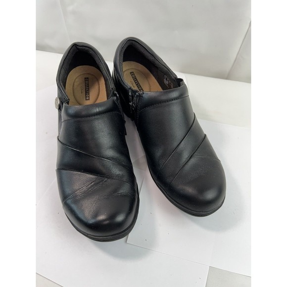 Clarks Channing Essa Womens Sz8.5 Black Leather Loafer Clog Comfort Slip On Shoe - Picture 1 of 8